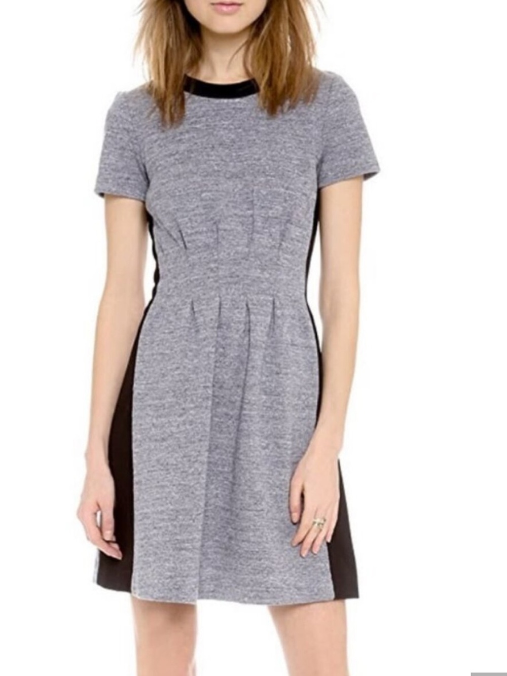 Madewell Parkline Gray and Black Fit-&-Flare Short Sleeve Dress